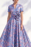 Robe midi Mother Of the Bride Mother Of the Bride bleu bleu dorée à col en V avec ceinture