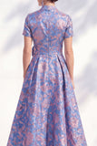 Robe midi Mother Of the Bride Mother Of the Bride bleu bleu dorée à col en V avec ceinture