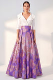Robe longue fleurie marine A-Line Mother of the Bride avec manches 3/4