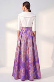 Robe longue fleurie marine A-Line Mother of the Bride avec manches 3/4