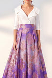 Robe longue fleurie marine A-Line Mother of the Bride avec manches 3/4