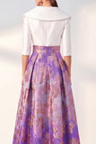 Robe longue fleurie marine A-Line Mother of the Bride avec manches 3/4