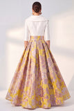 Robe longue fleurie marine A-Line Mother of the Bride avec manches 3/4
