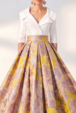Robe longue fleurie marine A-Line Mother of the Bride avec manches 3/4