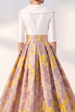 Robe longue fleurie marine A-Line Mother of the Bride avec manches 3/4