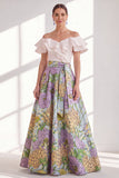 Robe longue de la mère de la mariée à volants en fleurs roses, bleue rose, ligne en A sur l’épaule