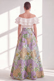 Robe longue de la mère de la mariée à volants en fleurs roses, bleue rose, ligne en A sur l’épaule