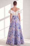 Robe longue de la mère de la mariée à volants en fleurs roses, bleue rose, ligne en A sur l’épaule