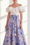 Robe longue de la mère de la mariée à volants en fleurs roses, bleue rose, ligne en A sur l’épaule