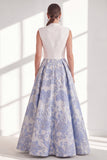 Robe longue longue de la mère de la mariée en ligne en V bleue avec nœud
