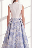 Robe longue longue de la mère de la mariée en ligne en V bleue avec nœud