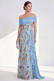 Robe longue de mère de la mariée verte à fourreau large à épaules dénudée