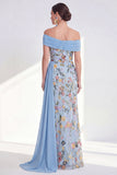 Robe longue de mère de la mariée verte à fourreau large à épaules dénudée
