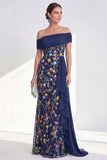 Robe longue de mère de la mariée verte à fourreau large à épaules dénudée
