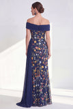 Robe longue de mère de la mariée verte à fourreau large à épaules dénudée