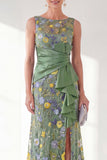 Robe longue marge de mariée à col bateau sirène marine avec fente