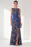 Robe longue marge de mariée à col bateau sirène marine avec fente