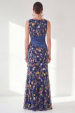 Robe longue marge de mariée à col bateau sirène marine avec fente