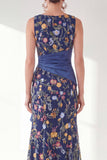 Robe longue marge de mariée à col bateau sirène marine avec fente