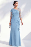Robe longue marme de mariée en mousseline à col bateau sirène verte en chiffon