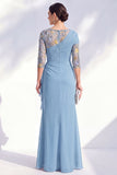Robe longue marme de mariée en mousseline à col bateau sirène verte en chiffon