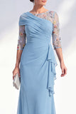 Robe longue marme de mariée en mousseline à col bateau sirène verte en chiffon