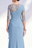 Robe longue marme de mariée en mousseline à col bateau sirène verte en chiffon