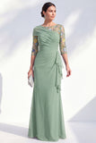 Robe longue marme de mariée en mousseline à col bateau sirène verte en chiffon