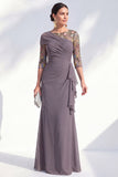 Robe longue marme de mariée en mousseline à col bateau sirène verte en chiffon