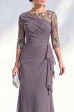Robe longue marme de mariée en mousseline à col bateau sirène verte en chiffon