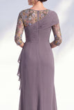 Robe longue marme de mariée en mousseline à col bateau sirène verte en chiffon