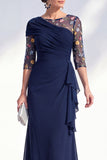 Robe longue marme de mariée en mousseline à col bateau sirène verte en chiffon
