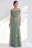 Robe longue longue de la mariée verte à la ligne en A décollée