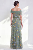 Robe longue longue de la mariée verte à la ligne en A décollée