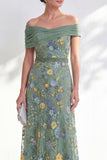 Robe longue longue de la mariée verte à la ligne en A décollée