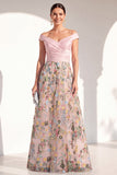 Blush A-Line Off the Shoulder, robe fleurie longue Mother of the Bride