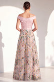 Blush A-Line Off the Shoulder, robe fleurie longue Mother of the Bride