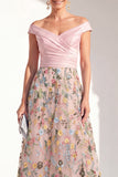 Blush A-Line Off the Shoulder, robe fleurie longue Mother of the Bride