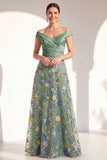 Blush A-Line Off the Shoulder, robe fleurie longue Mother of the Bride