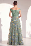 Blush A-Line Off the Shoulder, robe fleurie longue Mother of the Bride