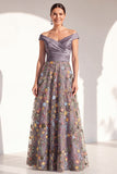 Blush A-Line Off the Shoulder, robe fleurie longue Mother of the Bride