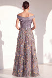 Blush A-Line Off the Shoulder, robe fleurie longue Mother of the Bride