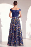 Blush A-Line Off the Shoulder, robe fleurie longue Mother of the Bride