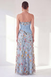 Robe bleue A-Line Sweetheart Floral Long Mother Of the Bride avec fente