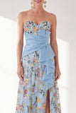 Robe bleue A-Line Sweetheart Floral Long Mother Of the Bride avec fente