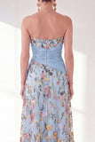 Robe bleue A-Line Sweetheart Floral Long Mother Of the Bride avec fente