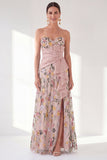 Robe bleue A-Line Sweetheart Floral Long Mother Of the Bride avec fente