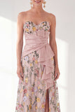 Robe bleue A-Line Sweetheart Floral Long Mother Of the Bride avec fente
