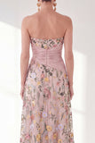 Robe bleue A-Line Sweetheart Floral Long Mother Of the Bride avec fente