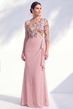 Gris sirène Violet à une épaule à fleurs, longue robe de mère de la mariée